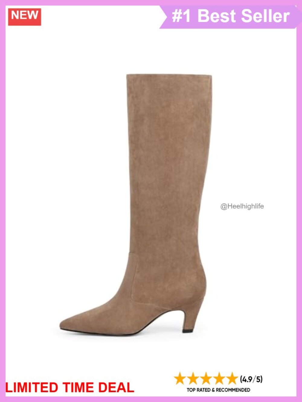 Knee High Boots Pointed Toe Kitten Heel Tall Faux Leather Women's - Picture 3 of 6